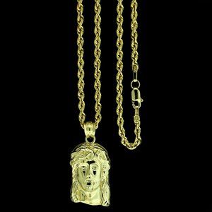 10K Real Gold Rope Chain and Jesus Face Head Pendant Set